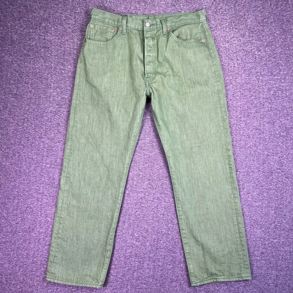 Levis 501 Original Jeans Mens 36x30 Green Straight Classic Button‎ Fly Fits34x28